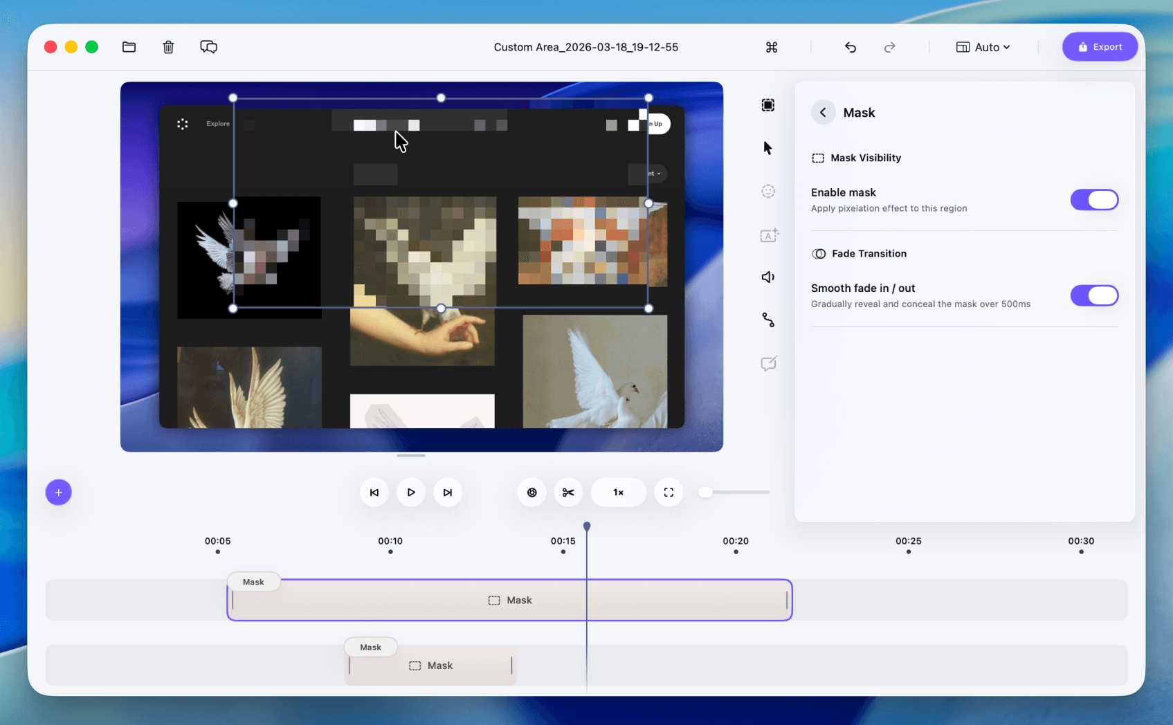 Masking sensitive areas in Phia