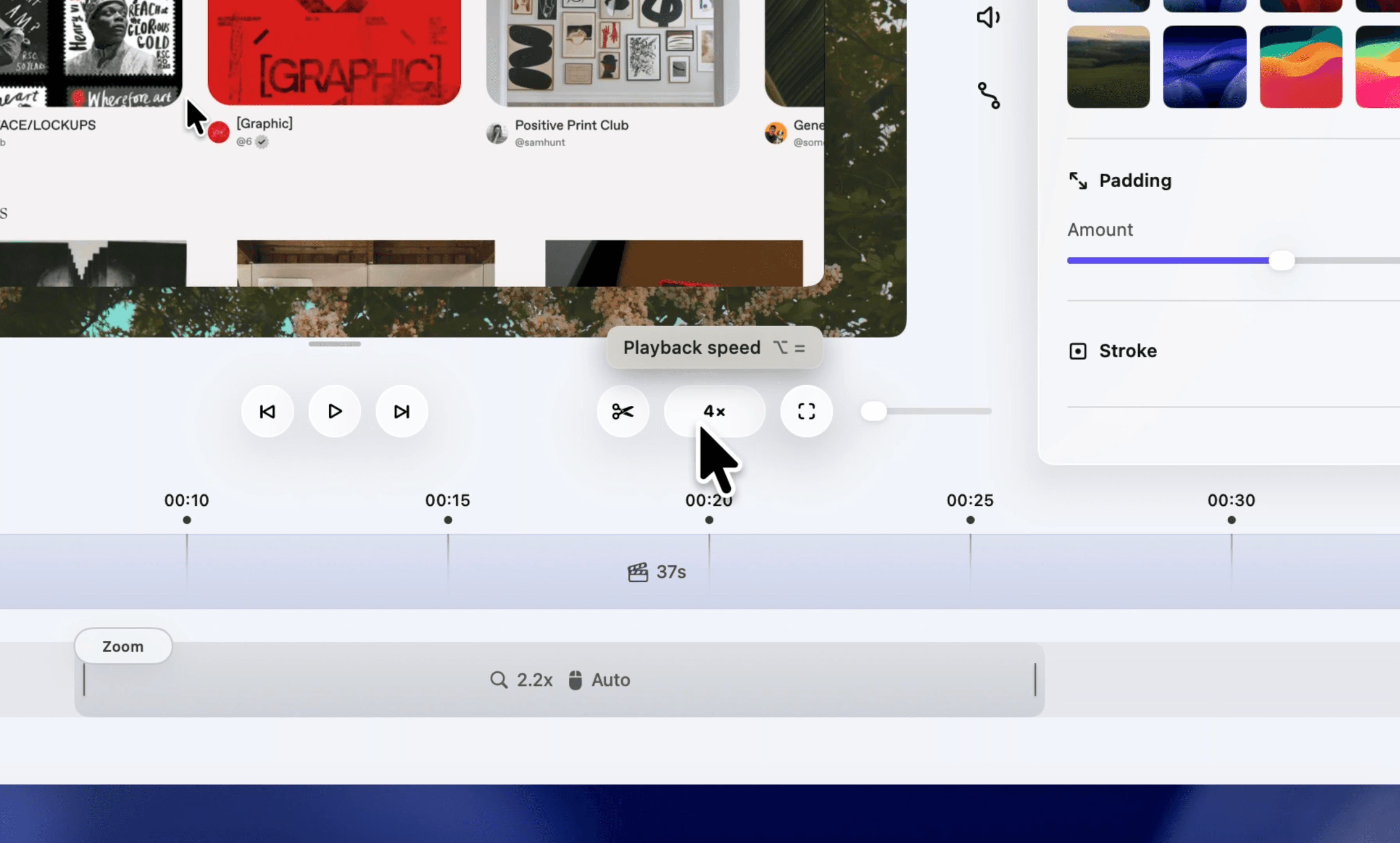 Timeline playback speed and editing controls