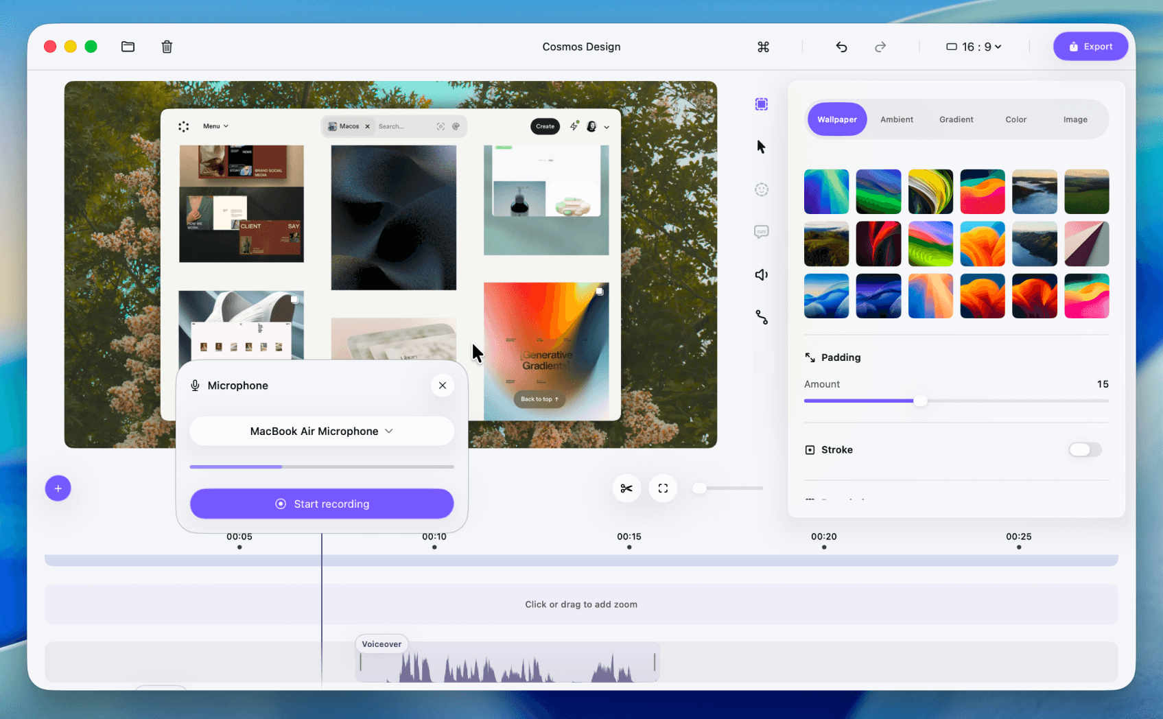 Voice over recording and timeline integration