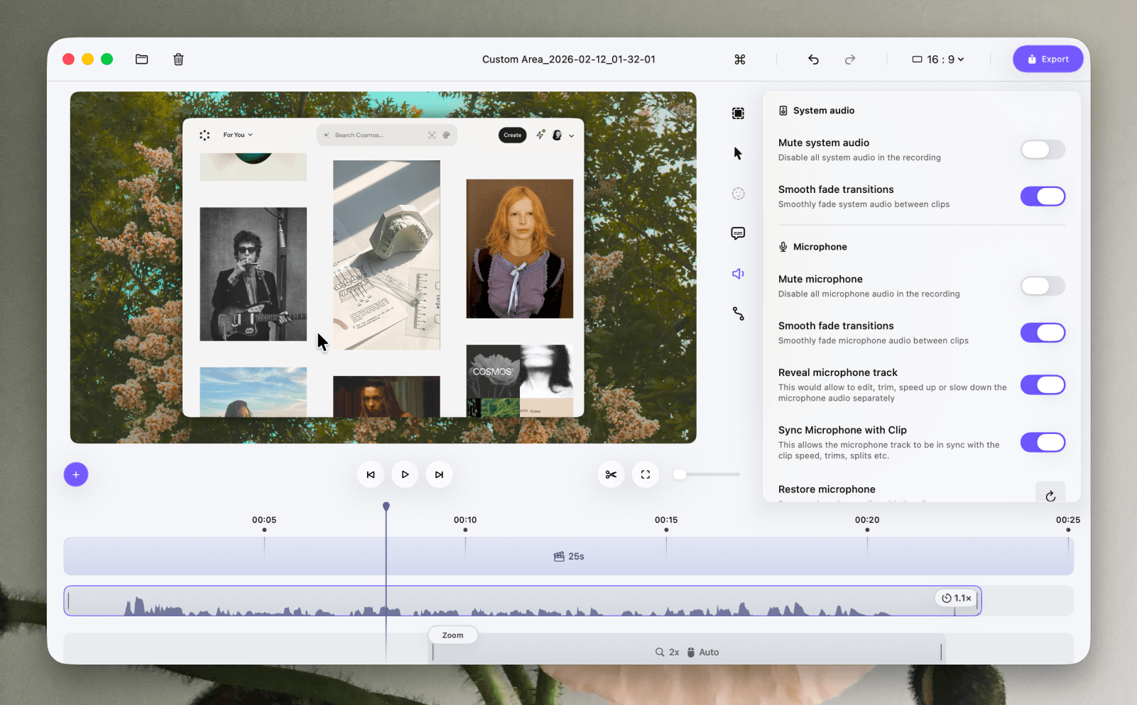 Microphone track editing and animation improvements