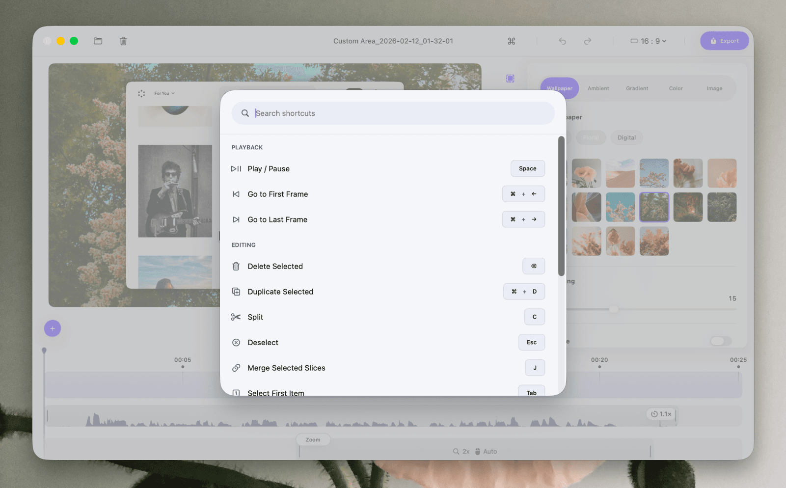 Customizable keyboard shortcuts in Phia editor